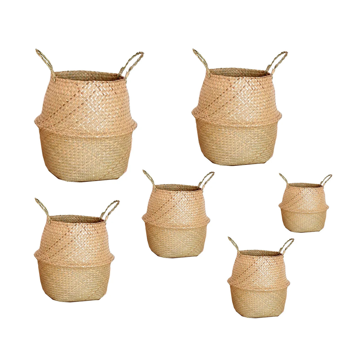 panier pliable tissage paille naturel rustique poignées porte plantes decoration maison