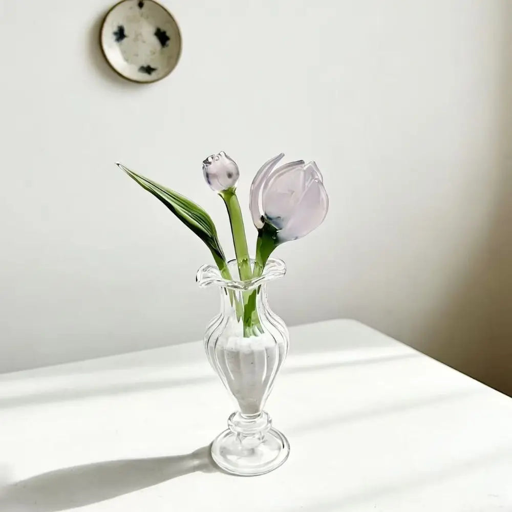 décoration florale verre transparent vase ridé fleur artificielle moderne chambre salon cadeau artisanal