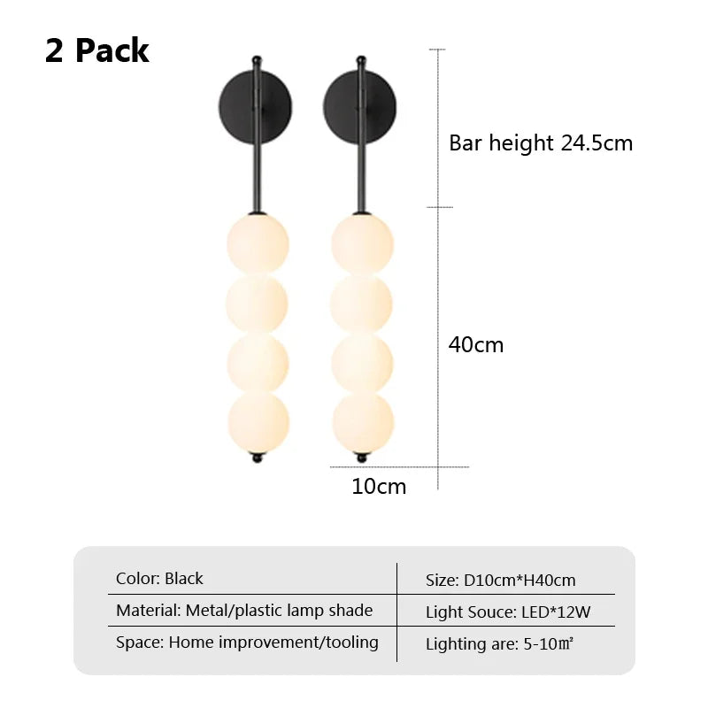 applique murale moderne minimaliste noir globes blancs nordique decoration chambre salon minimaliste