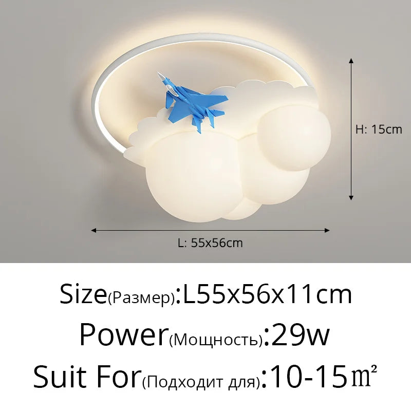 lustres led modernes nuages avions chambre enfants blanc jaune bleu gris
