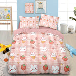 ensemble literie enfantin motif lapins fraises coeurs rose bleu hello so cute carotte