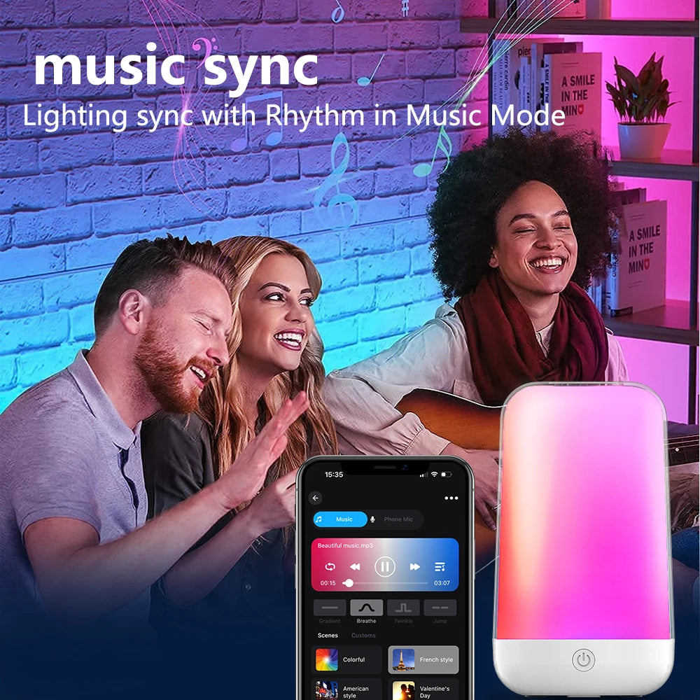 lampe table veilleuse led rechargeable rose clair moderne ambiance tactile bluetooth