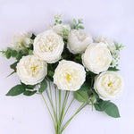 bouquet fleurs artificielles roses naturelles décoration mariage anniversaire intérieur 50cm 13 têtes soie