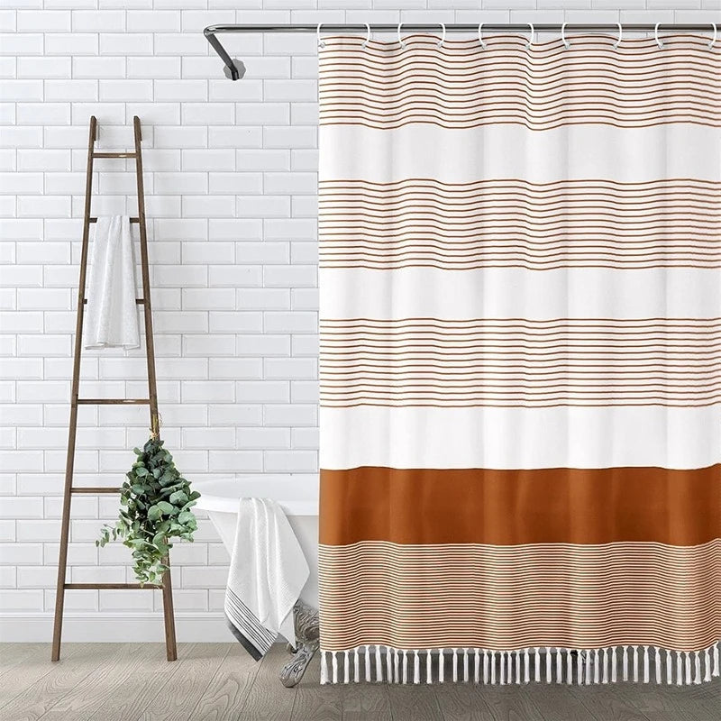 rideau douche polyester bleu clair rayures horizontales plissé moderne opale