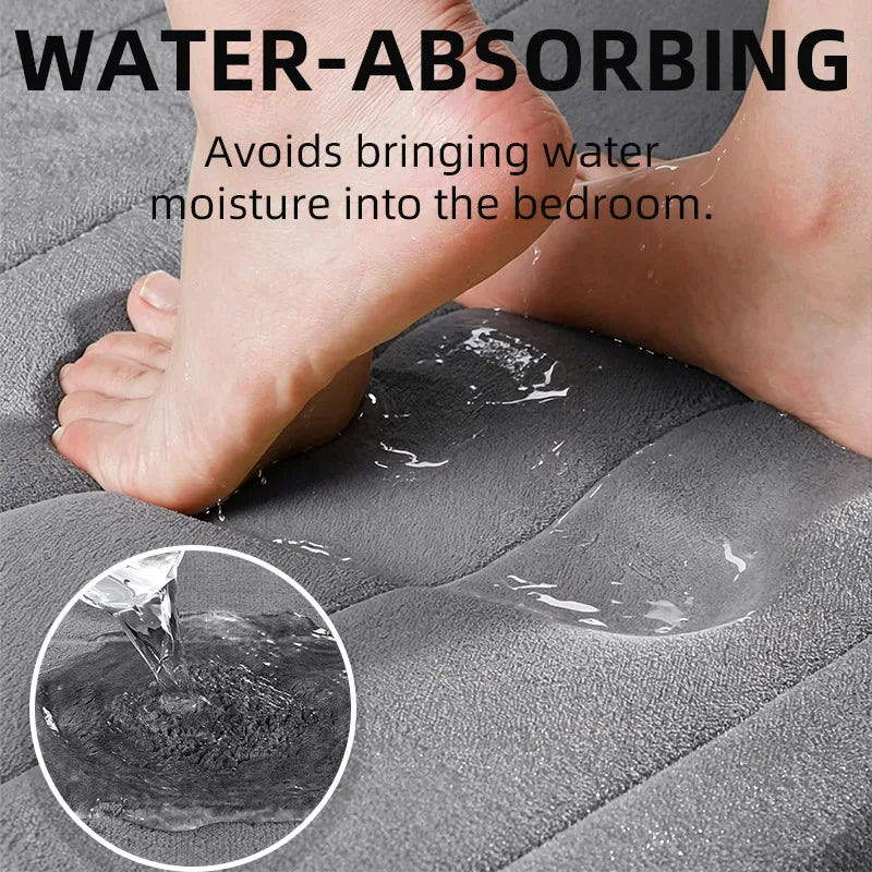 tapis bain moderne bleu foncé gris motifs géométriques doux absorbant antidérapant respectueux environnement