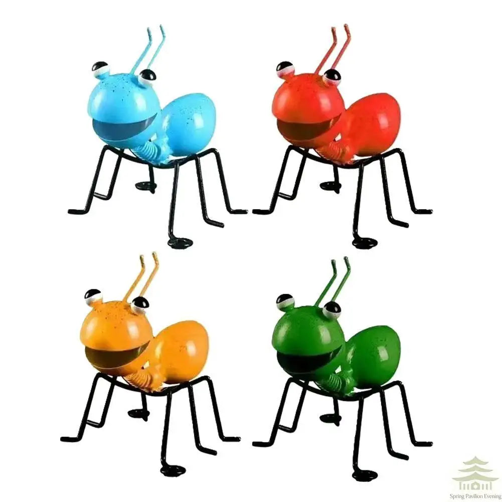figurines insectes métal vert bleu rouge orange points noirs artisanal extérieur