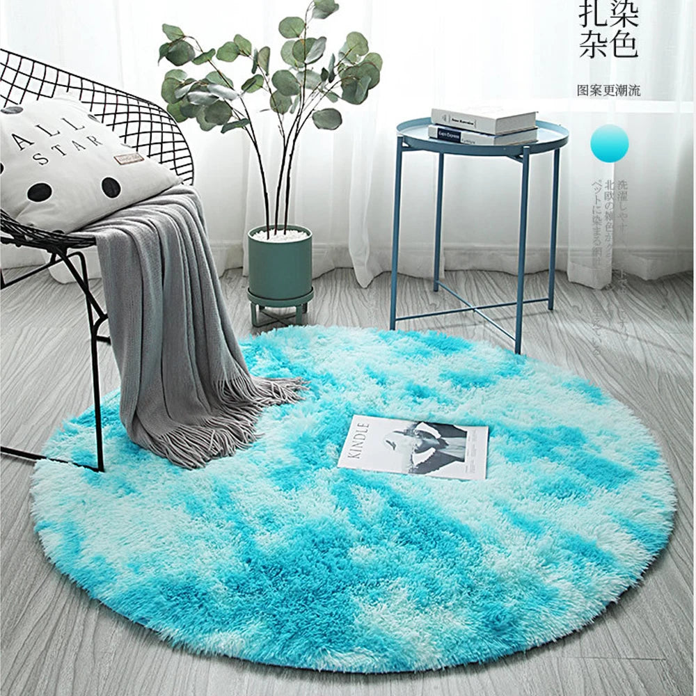 tapis rond moderne gris bleu rose doux uni salon chambre polycolore polyester confortable