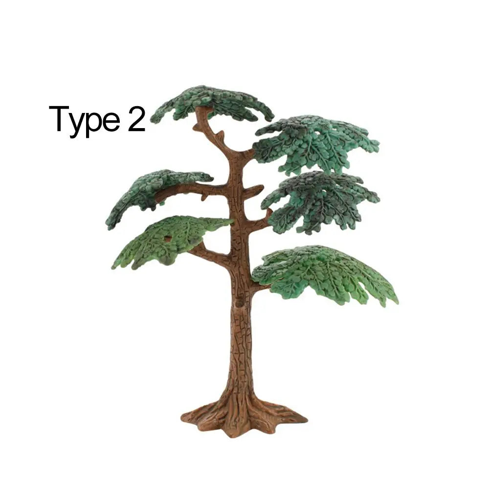 plantes artificielles réalistes feuilles larges troncs texturés base terreuse opacité vert brun jardin miniature