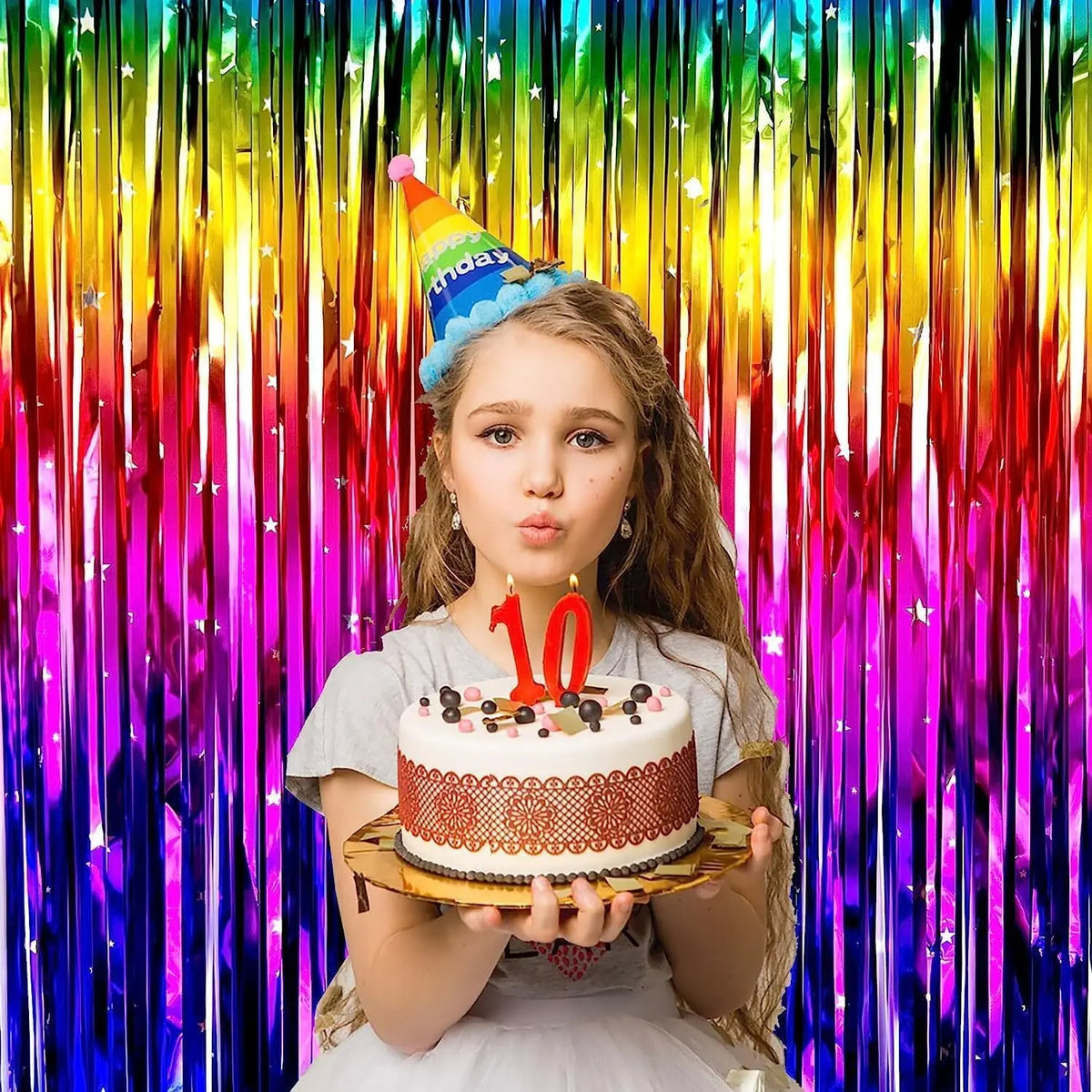 rideau paillettes multicolore motif étoiles festif opalescent anniversaire mariage événement enfants disco eighties ninebies