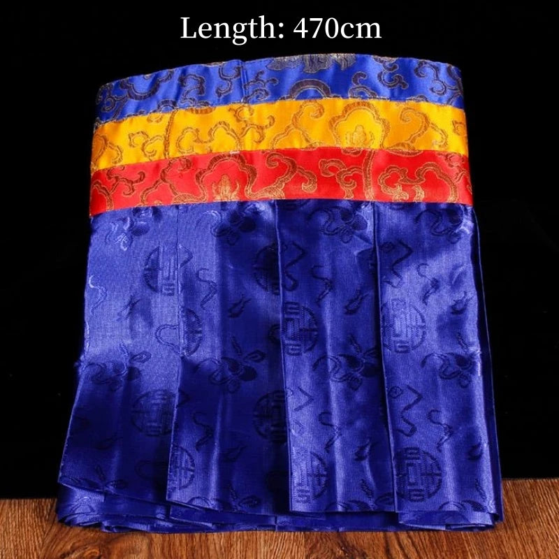 rideau décoration bouddhiste brocart motifs floraux traditionnel couleur jaune bleu rouge or
