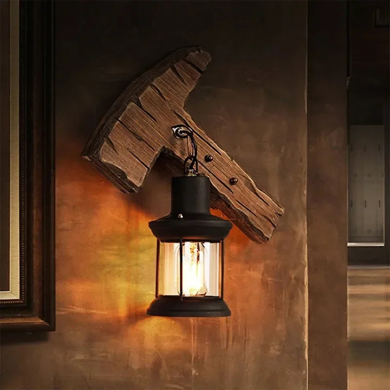 appliques murales industriel vieille applique murale bois brut led chambre salon marron foncé métalforgé