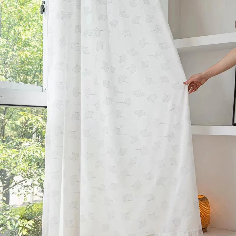 rideau blanc tulle semi transparent motif feuilles argent moderne salon chambre