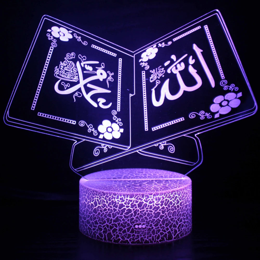 lampe projection 3d transparente motifs floraux calligraphiques moderne base texturée enfants chambre