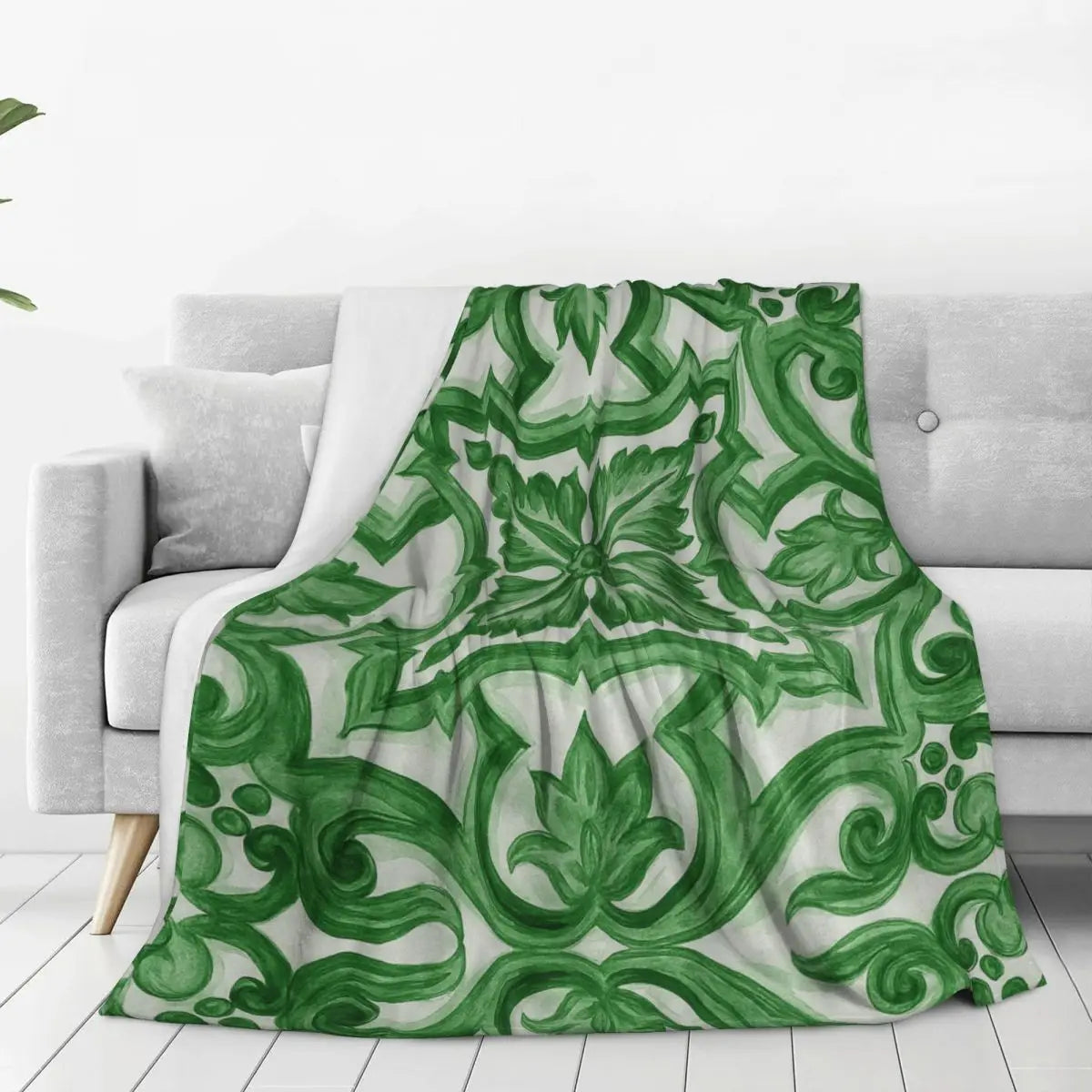 couverture canapé vintage motif floral vert blanc douce lit salon maison décoration