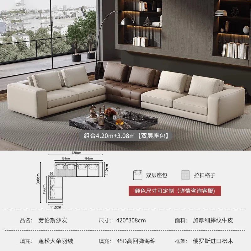 grand canapé angle cuir marron moderne coussins salon appartement luxe