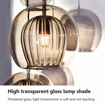 suspension lumineuse moderne cognac clair gris transparent rayures verticales ampoule g9 5w chaîne métallique