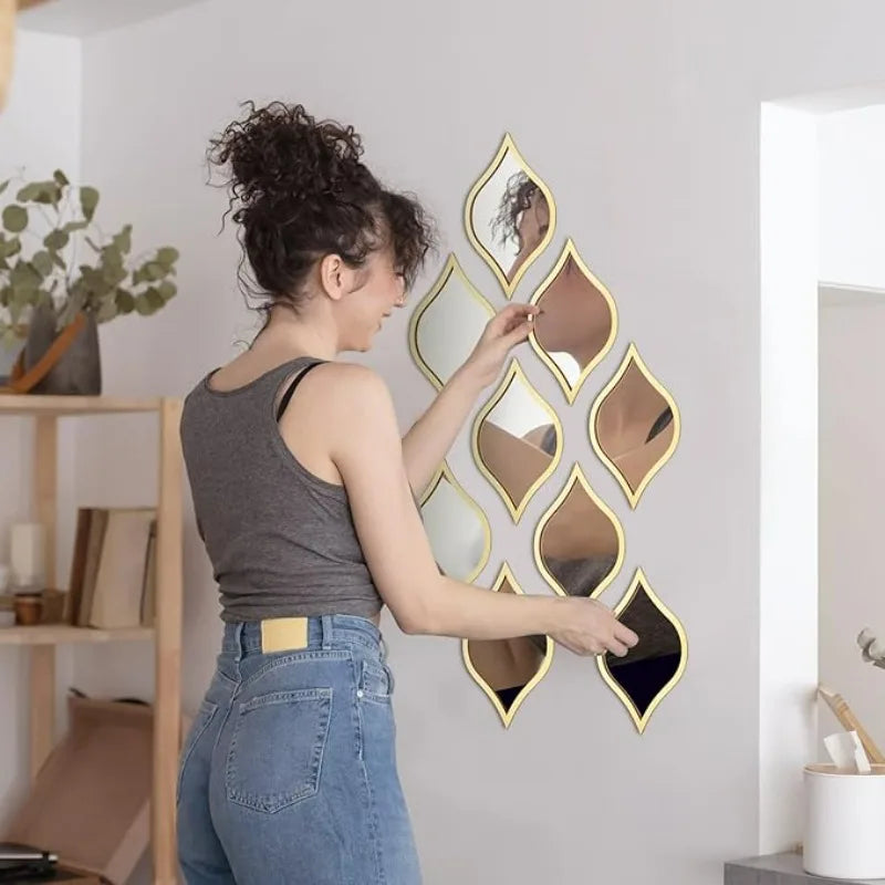 miroirs 3d adhésifs diamants géométriques moderne abstraits noir doré salon chambre