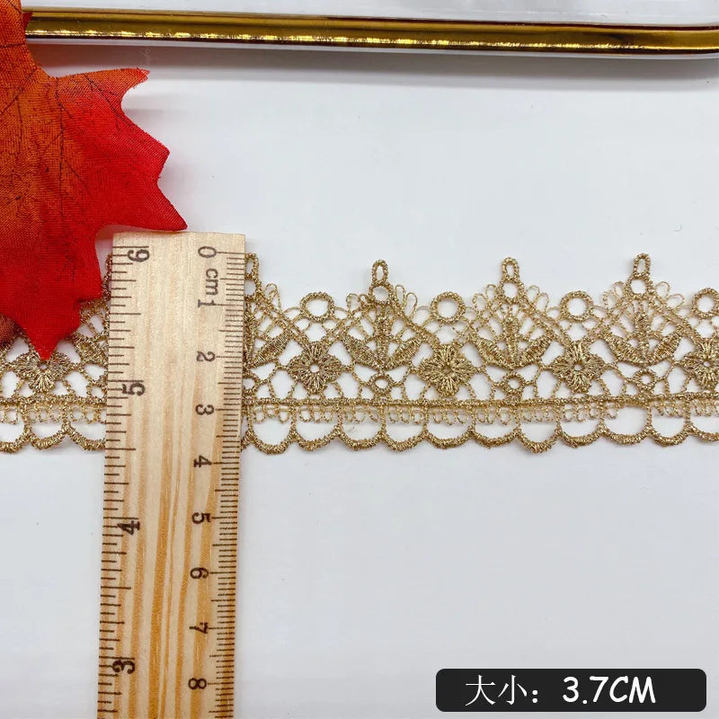 dentelle or blanc floral fine 3.7cm large classique écologique nylon rayonne decoration accessoire
