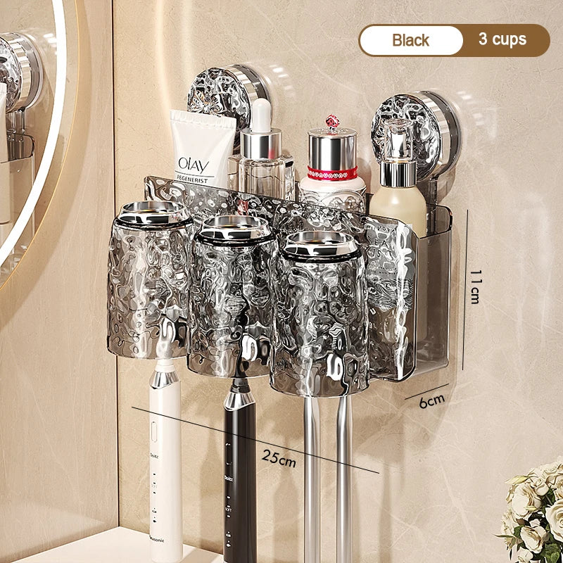 porte produits mural transparent texturé moderne ventouse brosses dents salle bain