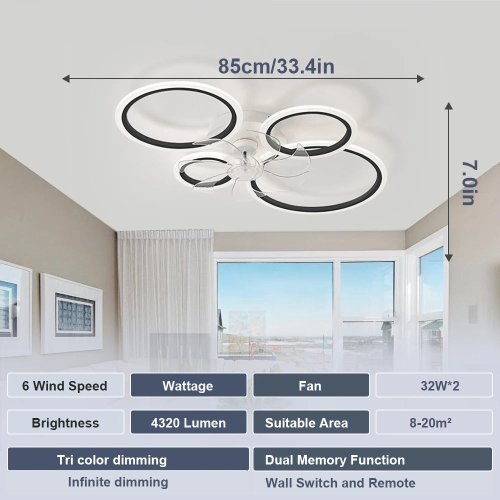 ventilateur led moderne blanc télécommande luminaire salon chambre contemporain