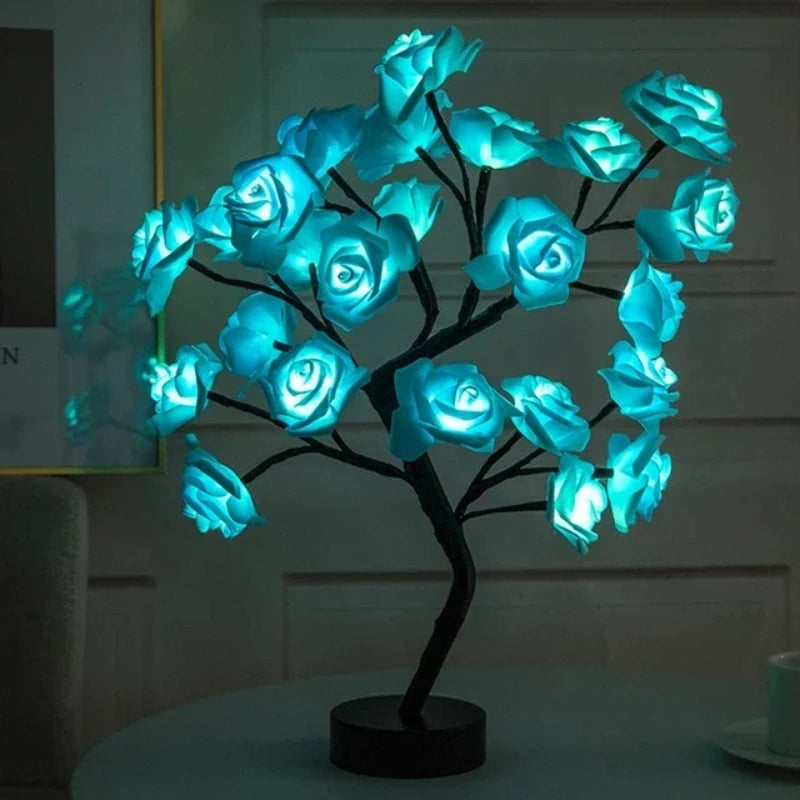 lampe arbre fleurs roses bleu moderne veilleuse chambre enfant décoration lecture led basse consommation