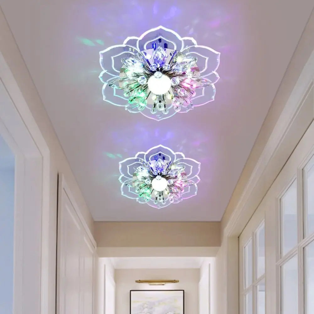 plafonnier led fleur crystal moderne élégant transparent blanc doré chambre salle manger