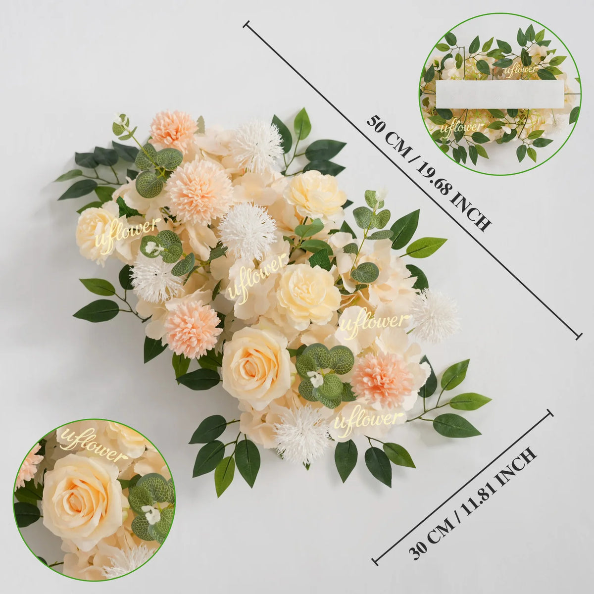 guirlande florale artificielle moderne décoration mariage anniversaire fête extérieure roses blanches vertes