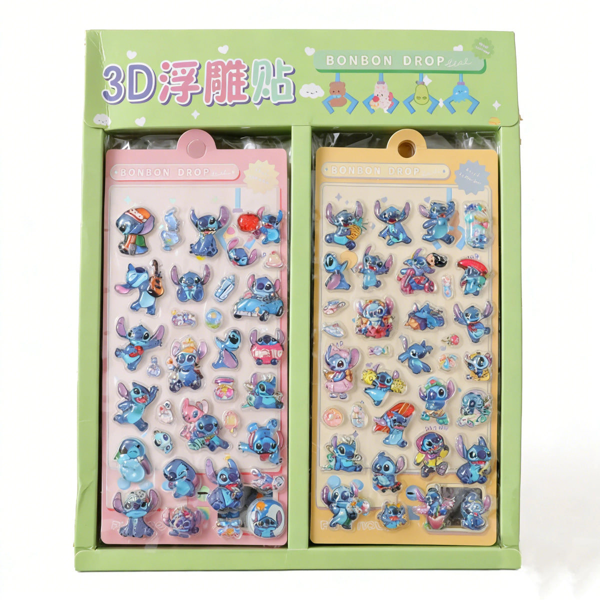 autocollants 3D cartoon personnages animés transparents bleu rose vert jaune violet musique nourriture décoration