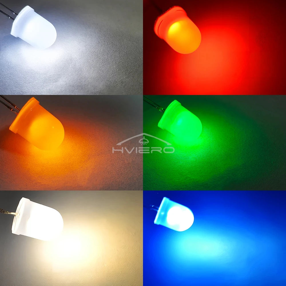 diodes led 10mm bleu vert rouge blanc chaud jaune diffuses ultra lumineuses decoration commercial
