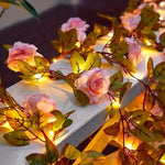 guirlande lumineuse fleurs artificielles rose blanc vert moderne clips solaireextérieurintérieur
