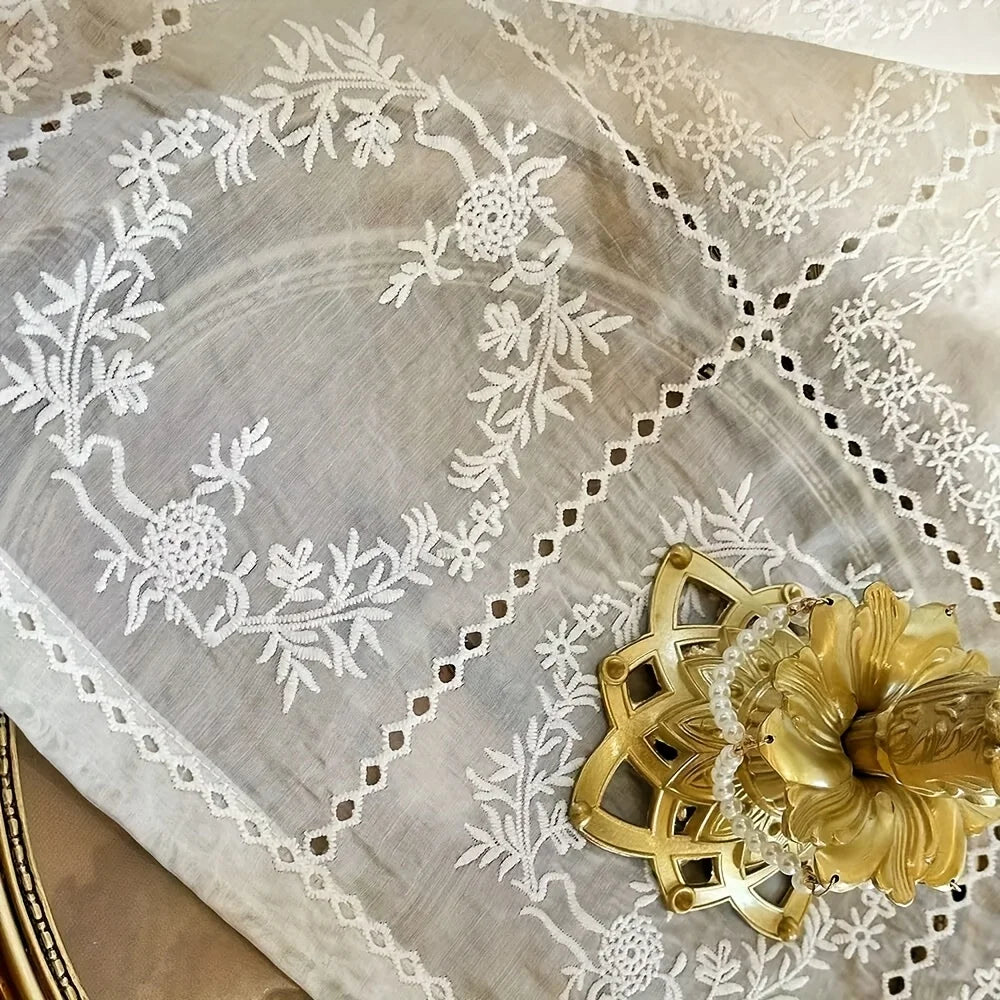 rideau floral transparent brodé polyester classique maison vintage blanc beige
