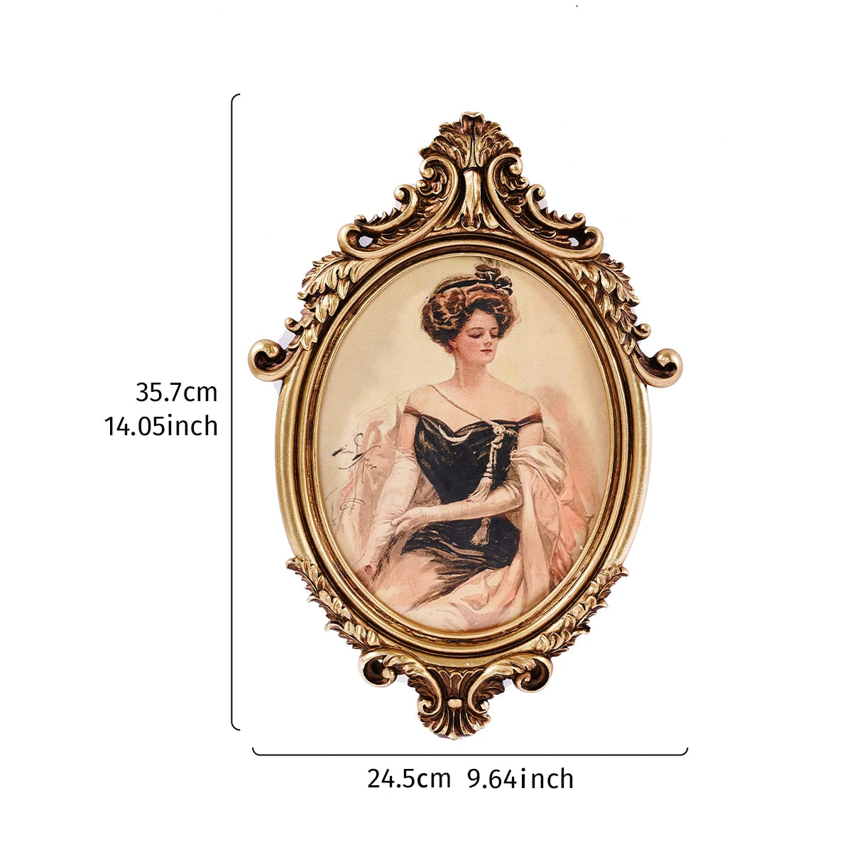 cadre mural or beige femme robe élégante classique baroque fixation murale illustration dorée photo
