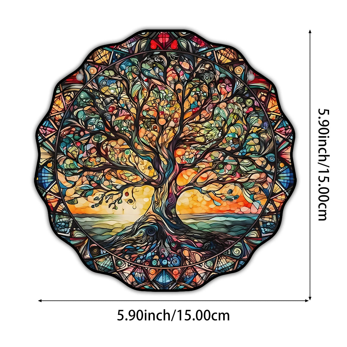 plaque décorative arbre multicolore feuilles paysage artiste chaîne métallique suspendue intérieure extérieure bienvenue