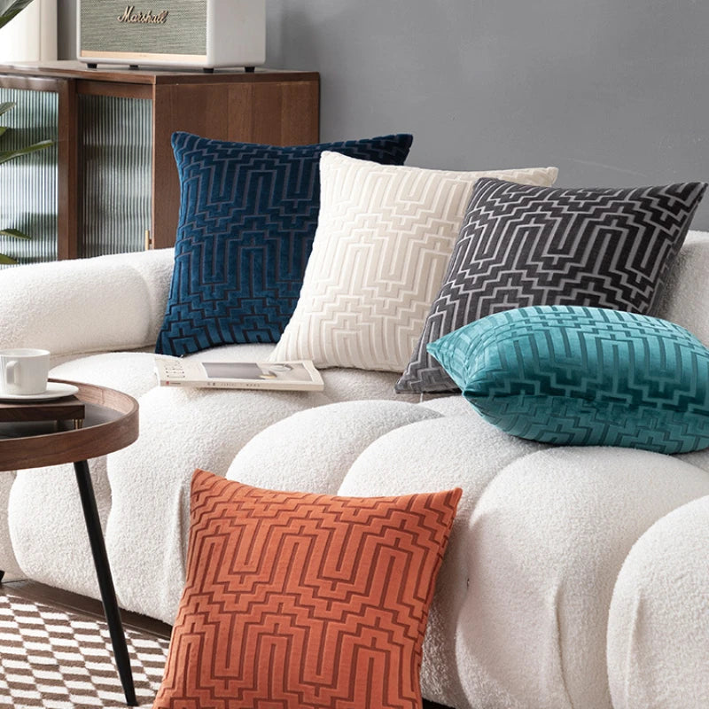 coussin velours géométrique moderne 45x45cm couleur bleu noir gris ornemental