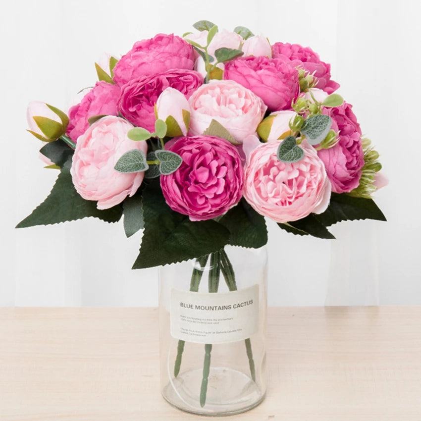 Bouquet artificiel péonies hortensia rose blanc violet décoration intérieure classique salon chambre