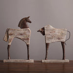 sculpture animale cheval taureau résine marron blanc cassé rustique décoration mur galerie.texture boisée aspect