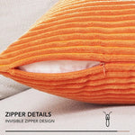 housse coussin velours côtelé orange rayé décorative canapé salon moderne zip invisible textile doux