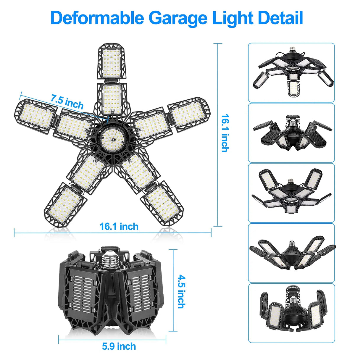 lampe garage led 10 panneaux ajustables e26 e27 industrielle moderne 6500k 150w