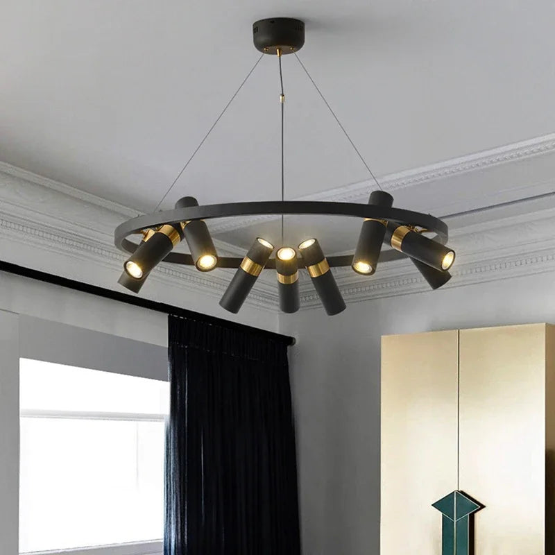 suspension lumineuse moderne noir doré led ampoules câbles suspendus minimaliste intérieur salon