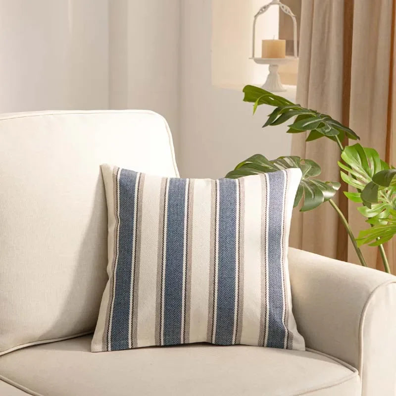 taies d'oreiller coton polyester rayées modernes opaques 45x45cm bleu marine rouge vert olive