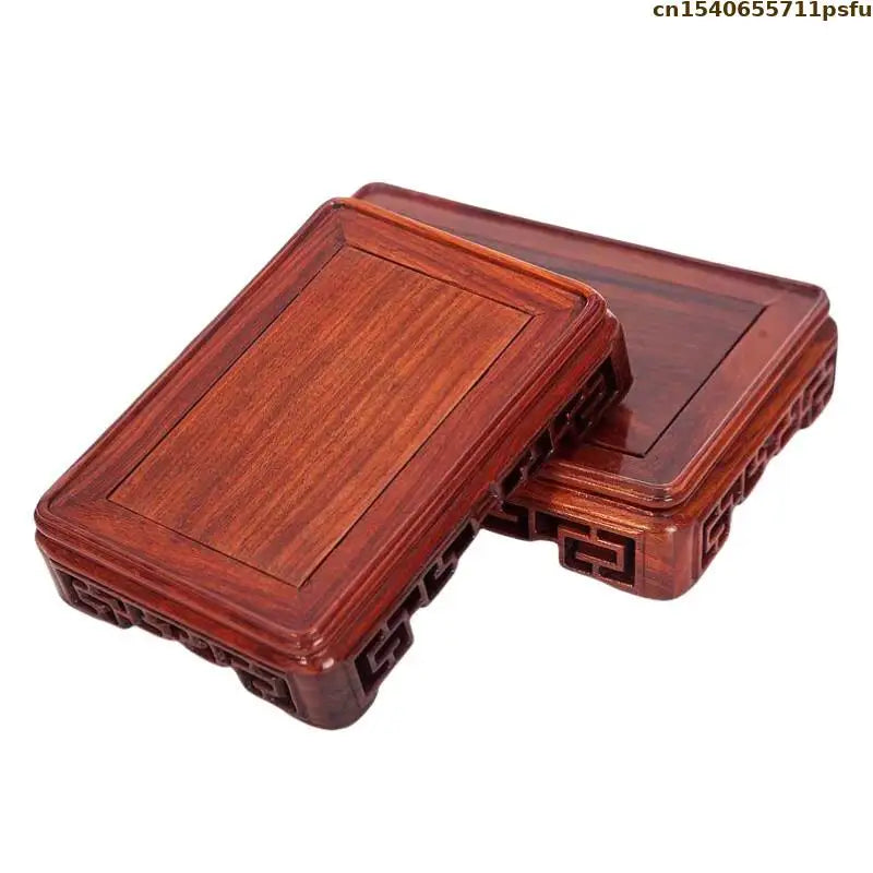 support bois rouge foncé motif ajouré classique décoration artisanale pot fleur thé