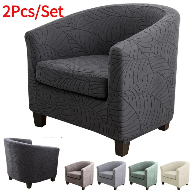 housse fauteuil tubulaire polyestère feuilles motif moderne fixations coussin amovible gris foncé extensible machineôtel