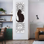 tapisserie art noir blanc chats soleils lunes motifs floraux contemporains décoration murale bohème rétro