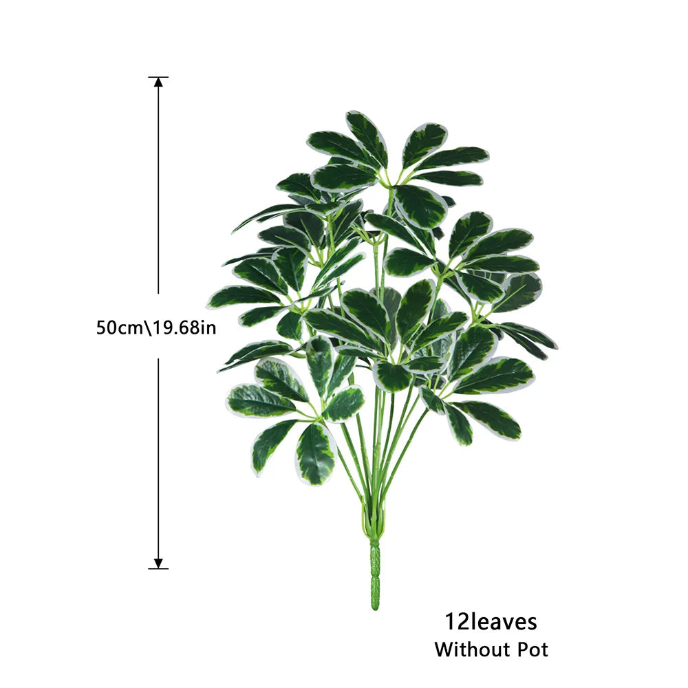 plante artificielle grandes feuilles motif blanc pot texturé couleur crème décoration intérieure extérieure