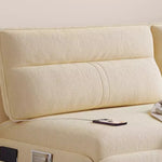 canapé lit moderne tissu uni beige clair rangement électrique pliant bois latex