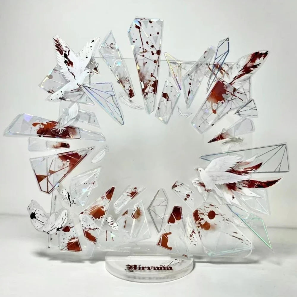 support figurine moderne transparent imprimé animaux motifs géométriquesiaux détails sang base plastique