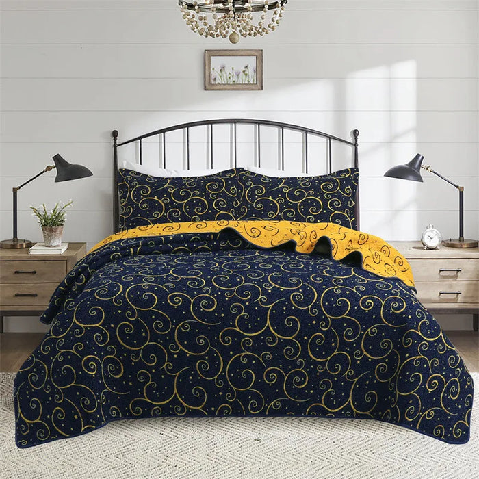 Ensemble de couette coton ciel étoilé taille Queen vue d'ensemble sur lit