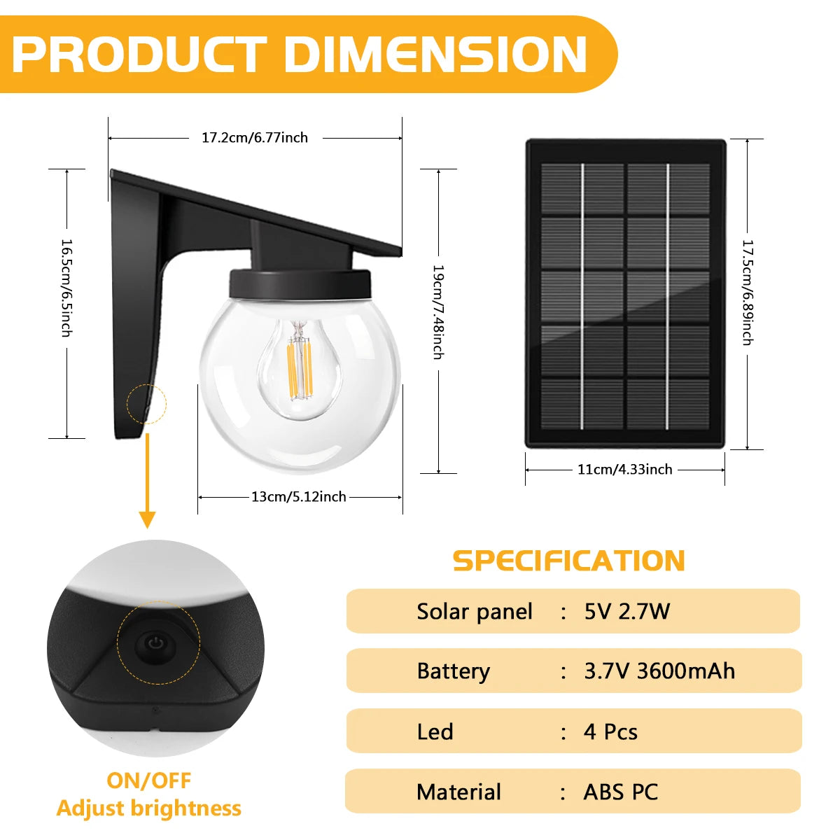 lampe solaire murale ip65 e27 moderne transparent abs pc
