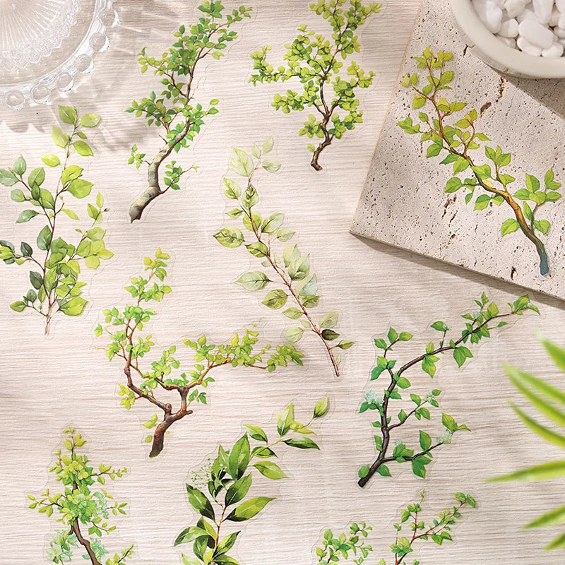 autocollants cartes postales fleurs séchées branches feuilles illustration paysage scrapbooking étiquettes journal