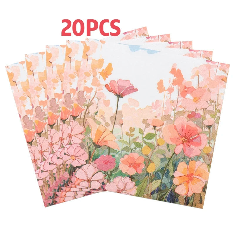 serviettes rose fleurs feuilles tissu festif opalescent pack 40 pièces 16.5cm 16.5cm illustration naturelle